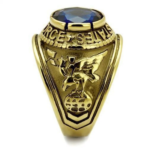 United States U.S. Air Force Ring - USAF Military Rings Gold Blue Stone - Picture 3 of 8